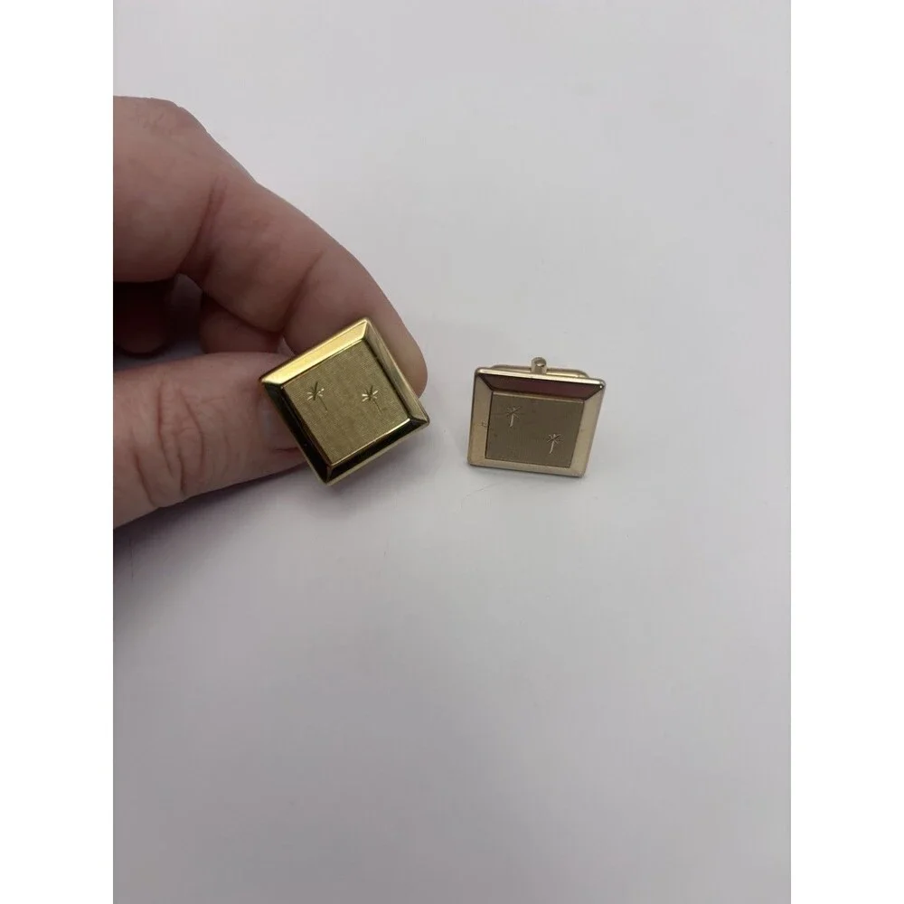 Vintage Mid-Century Gold Tone Swank Cuff Links Etched